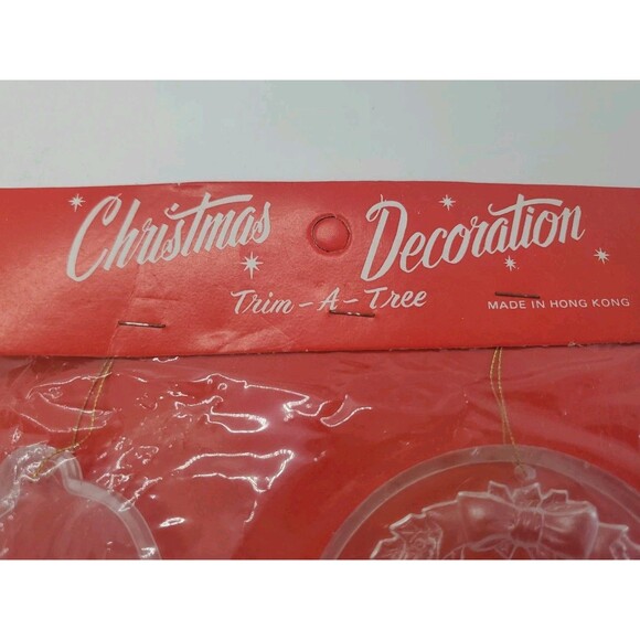 Vintage Clear Plastic Christmas Tree Decoration Santa Bells Holly NIP Hong Kong - Picture 7 of 10